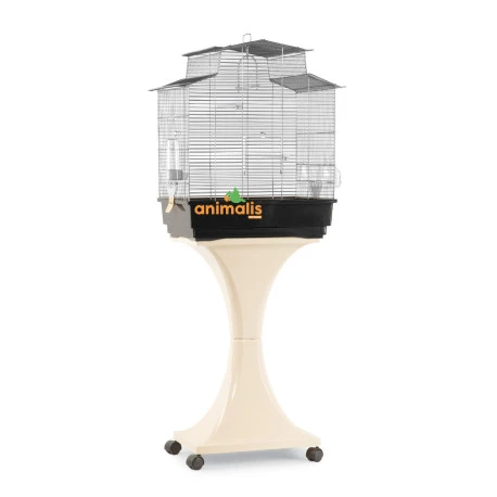 Cage Oiseaux "Giada" Argentée Avec Support Sur Roulettes - 56x38x134cm 1 Cage Oiseaux "Giada" Argentée Avec Support Sur Roulettes - 56x38x134cm